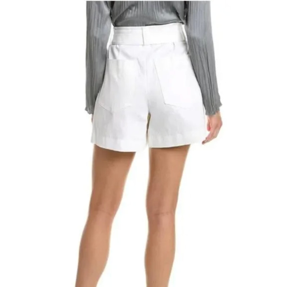 VINCE Belted Linen Blend Twill Shorts White 8 - Picture 2 of 9